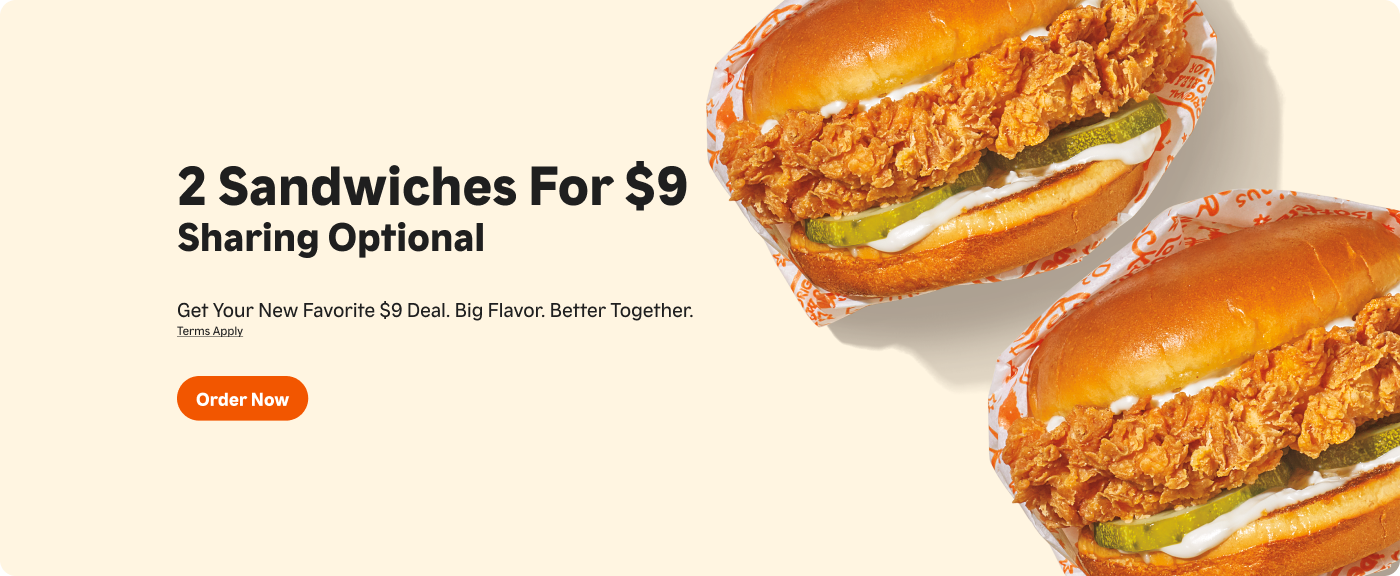 2 Chicken Sandwiches for $9