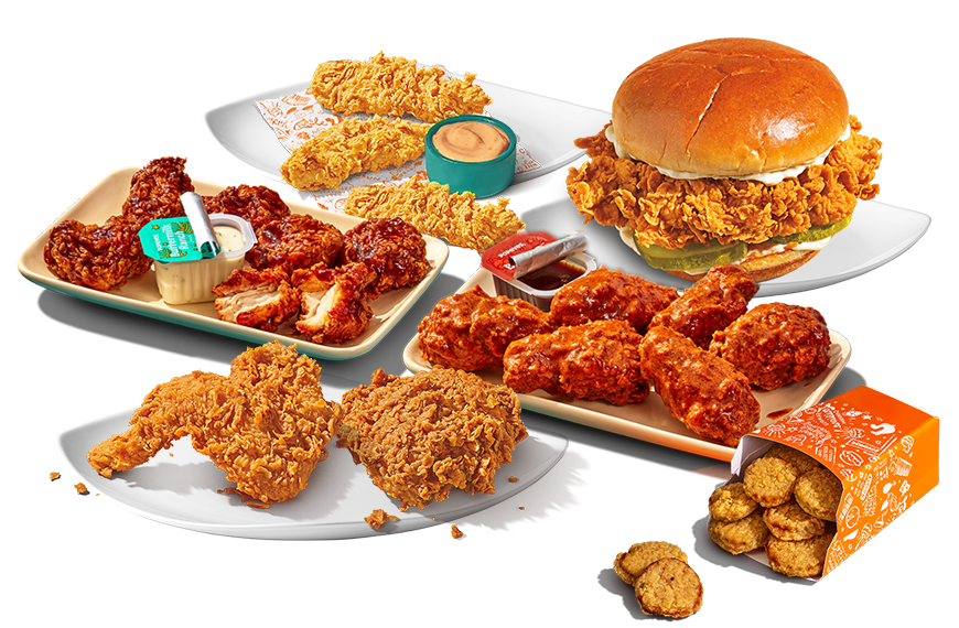 Free 2Pc Signature Chicken, 3Pc Tenders, 6Pc Wings (Boneless or Bone-In), Chicken Sandwich, or Fried Pickles